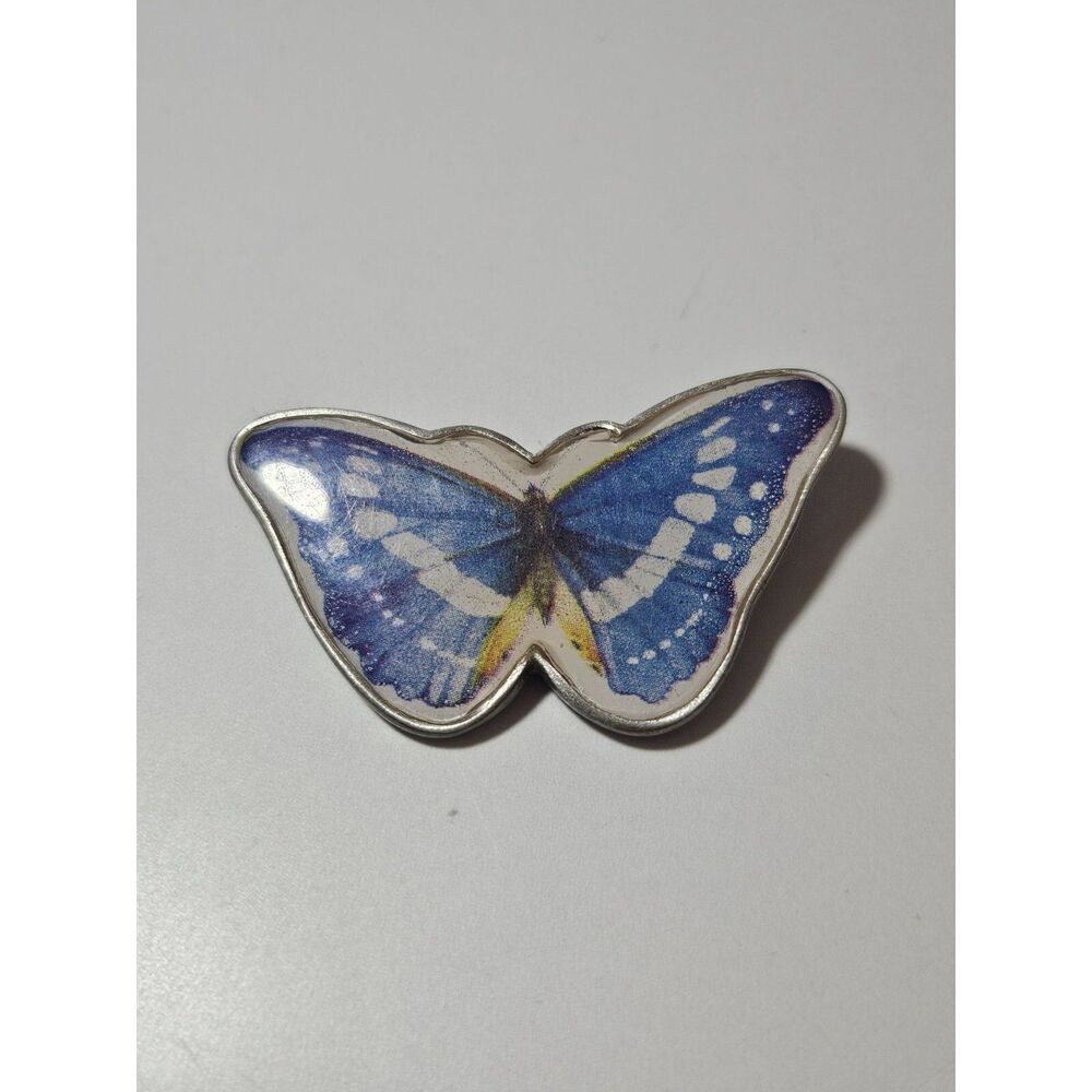 Vintage Marjolein Bastin Blue Butterfly Brooch Silver Tone